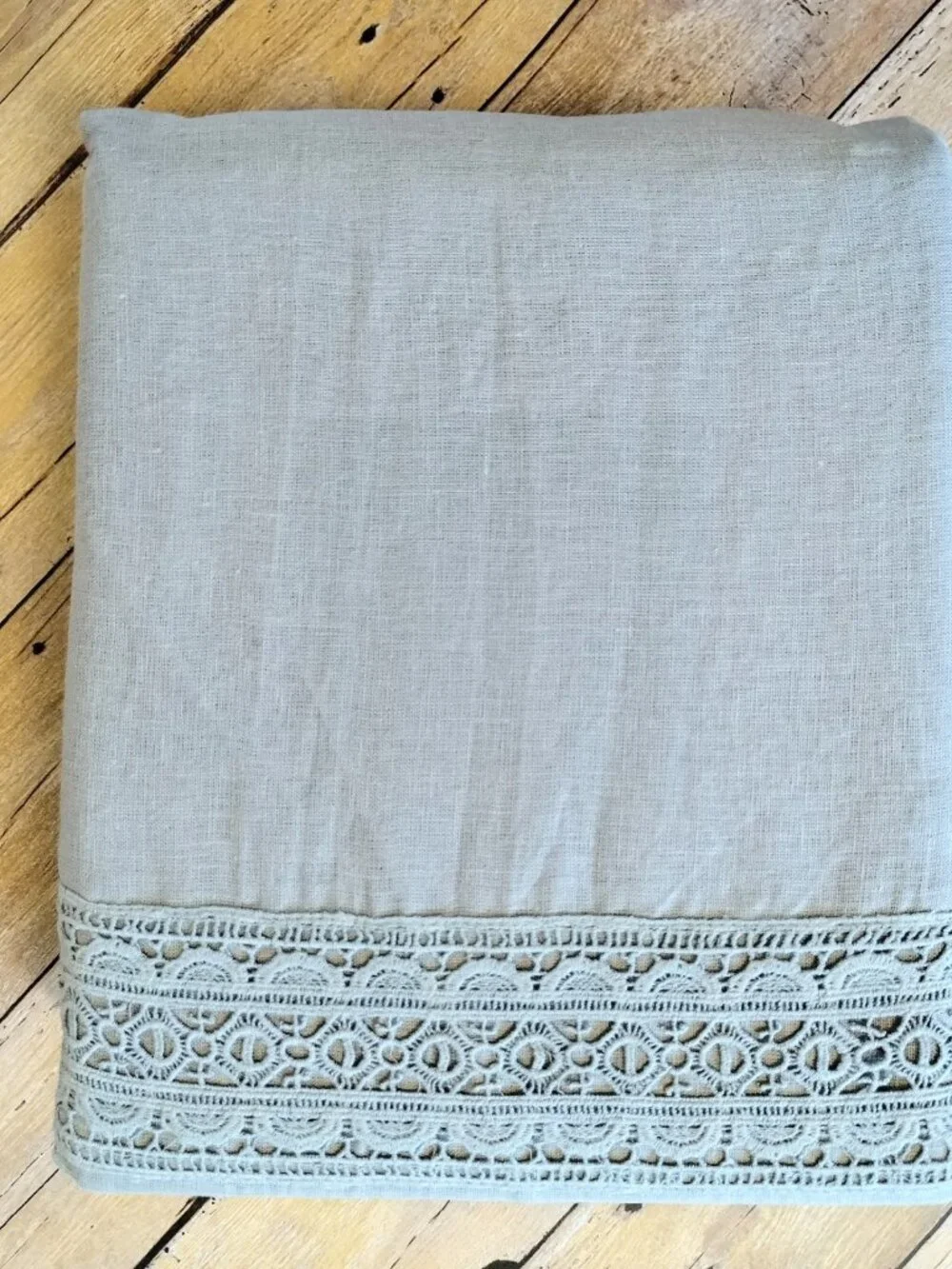 Melange Catrine Linen Crochet Lace Duvet Set Full/Queen Grey Storm 3 Piece